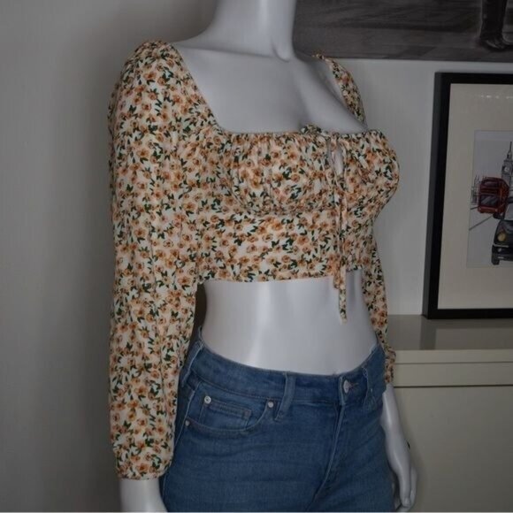 Floral Cropped Top Square Neckline Size 2 - Picture 2 of 6